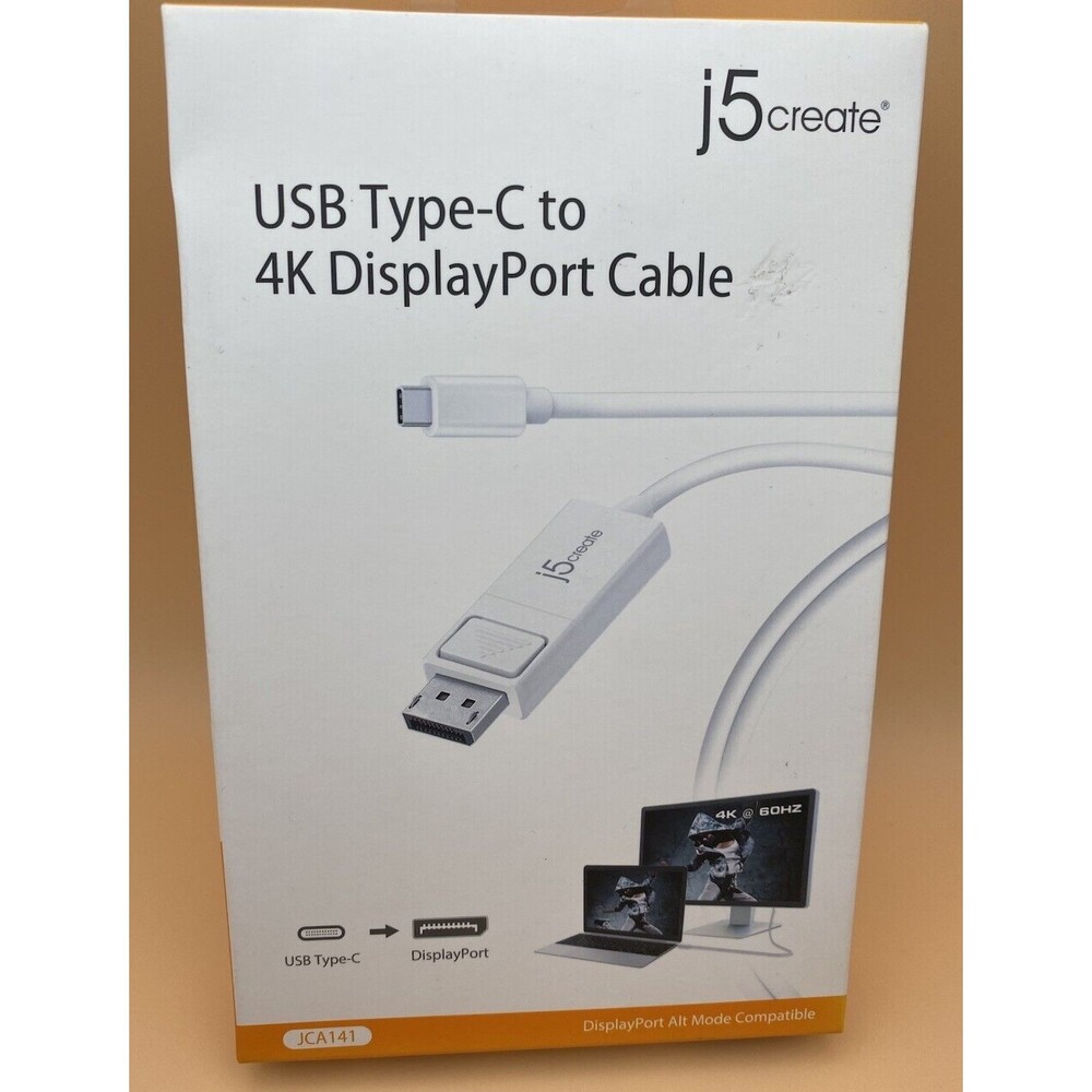 j5create JCA141 USB-C to 4K DisplayPort Cable - 4ft White (Mac/PC/Chromebook)